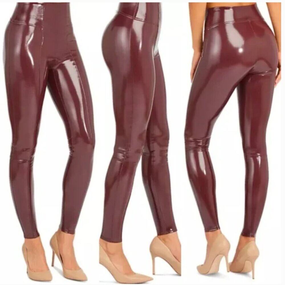 NWT SPANX Faux Patent Leather Leggings in Ruby Size Large 20301R